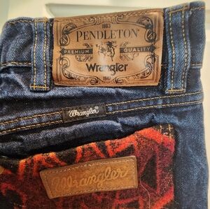 Pendleton x Wrangler Premium Denim Mens Jeans 34x34 Wool Blanket Pocket Western